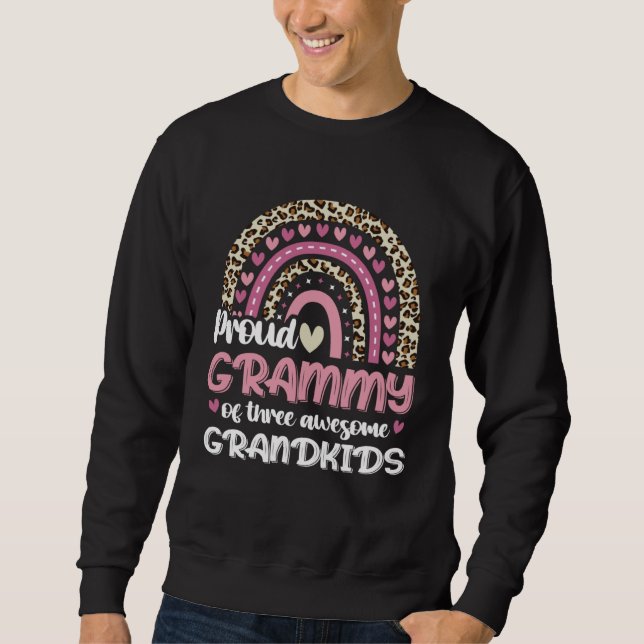 Sweatshirt Grammy Of Three Grandkids Leopard Rainbow Grandma  (Devant)