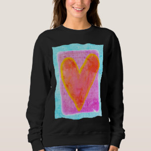 Sweatshirt Grand Coeur rose Art Abstrait à porter