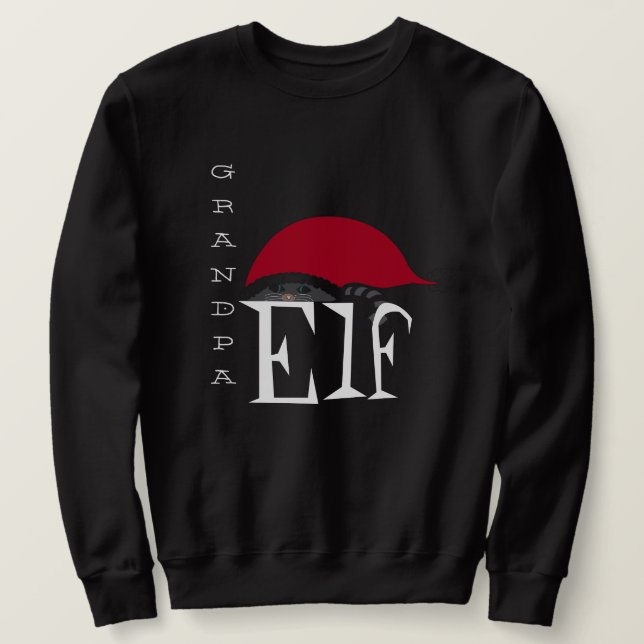 Sweatshirt Grand-pa Elf Vacances Chat de Noël noir blanc (Design devant)
