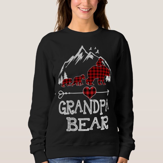 Sweatshirt Grand-père Ours Pajama de Noël Rouge Plaid Buffalo (Devant)