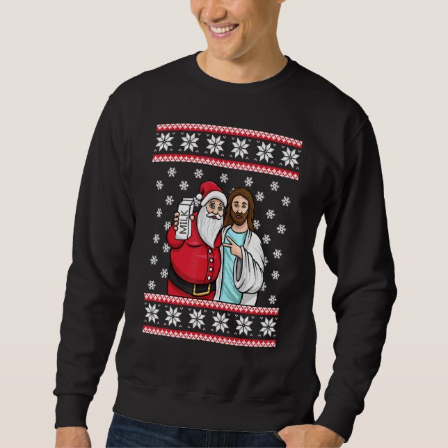 Sweatshirt Graphique de Noël Père Noël Jesus Jingle Bros Milk (Devant)