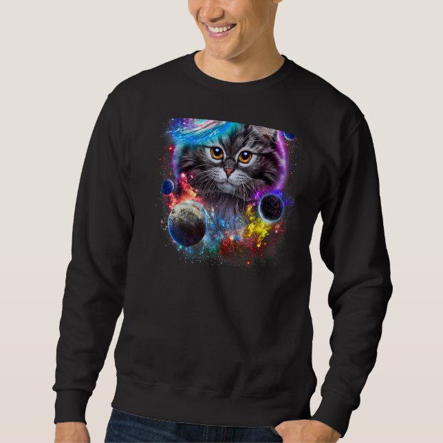 Sweatshirt Gray Chat Face Swil Dans L'Espace Galaxy Planétair (Devant)