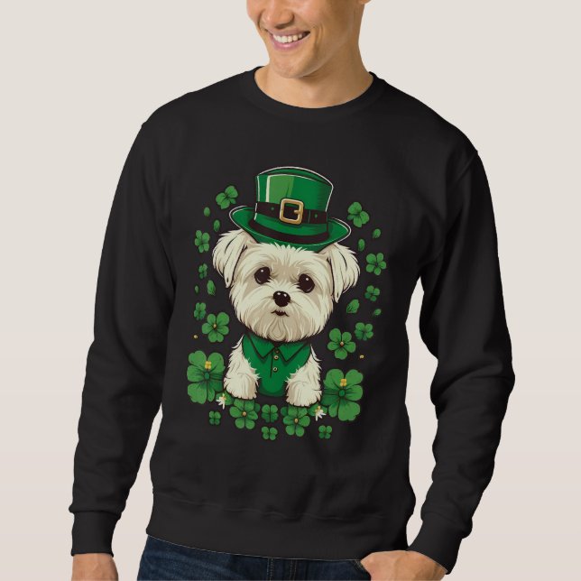 Sweatshirt Green Maltese dog shamrock on St Patricks Day Malt (Devant)