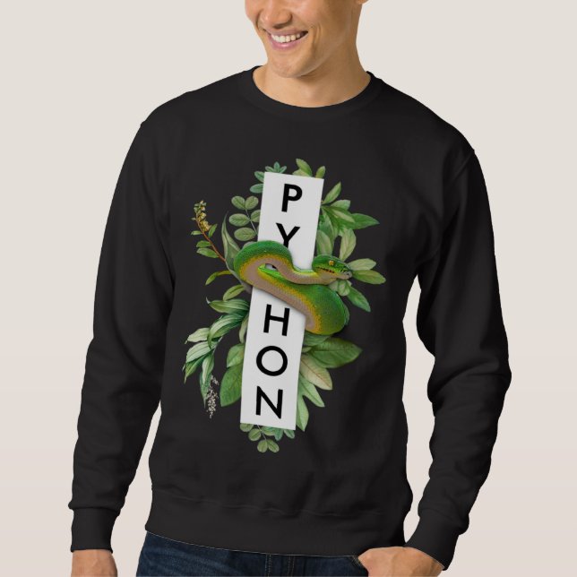 Sweatshirt Green Tree Python Tropical Print (Devant)