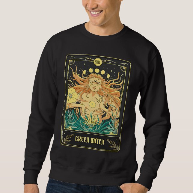 Sweatshirt Green Witch Tarot Card Pagan Wicca Wiccan Retro Vi (Devant)
