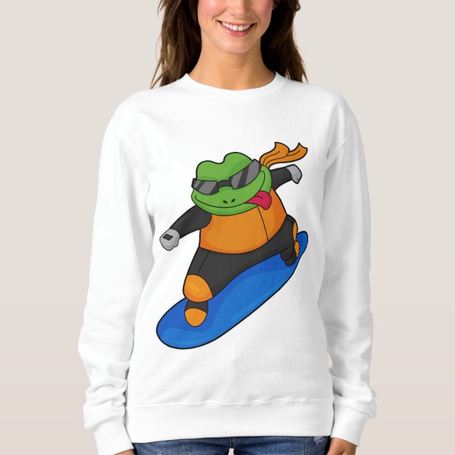 Sweatshirt Grenouille en snowobarder avec snowboard (Devant)
