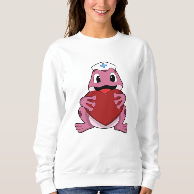 Sweatshirt Grenouille en tant qu'infirmière avec coeur (Devant)