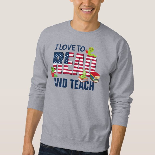 Sweatshirt Grey J'AIME LIRE ET ENSEIGNER America Flag (Devant)