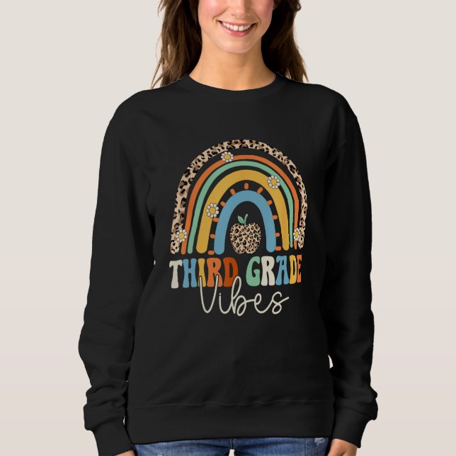 Sweatshirt Groovy 3rd Grade Vibes Back To School Rainbow Leop (Devant)