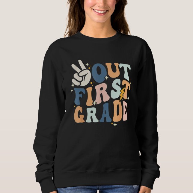 Sweatshirt Groovy Retro Happy Last Day Of School Peace Out Fi (Devant)