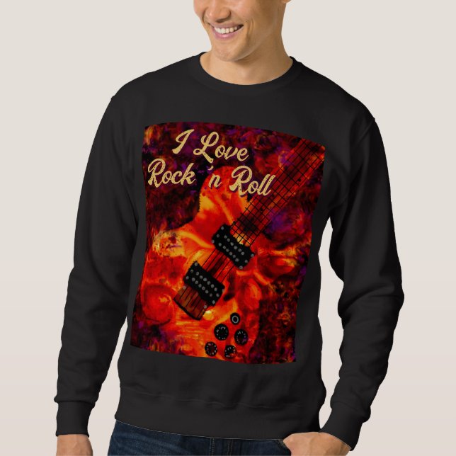 Sweatshirt Guitare électrique sur feu Rouge Black Love Rock n (Devant)