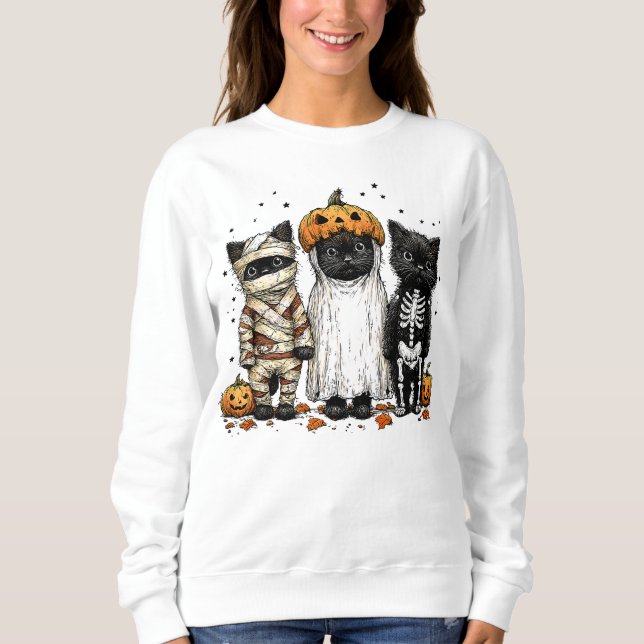 Sweatshirt Halloween 3 chats noirs drôle éffrayant (Devant)