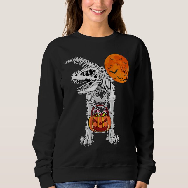 Sweatshirt Halloween Boys Dinosaur Skeleton Rex Scary Pumpkin (Devant)