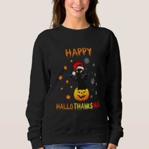 Sweatshirt Halloween Chat Noir Et Hallothanksmas Heureux