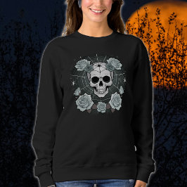 Sweatshirt Halloween Crânes noirs et Rose Éffrayants