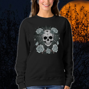 Sweatshirt Halloween Crânes noirs et Rose Éffrayants