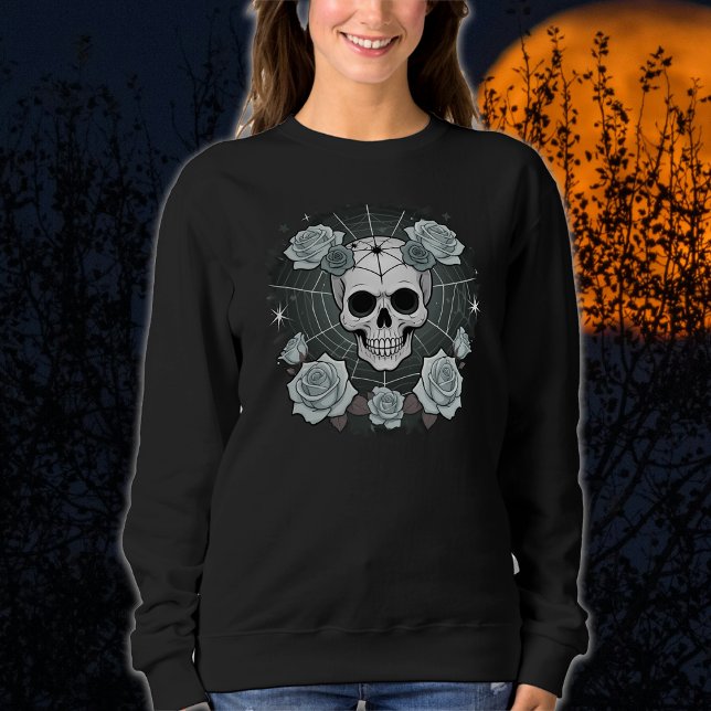 Sweatshirt Halloween Crânes noirs et Rose Éffrayants (Créateur téléchargé)