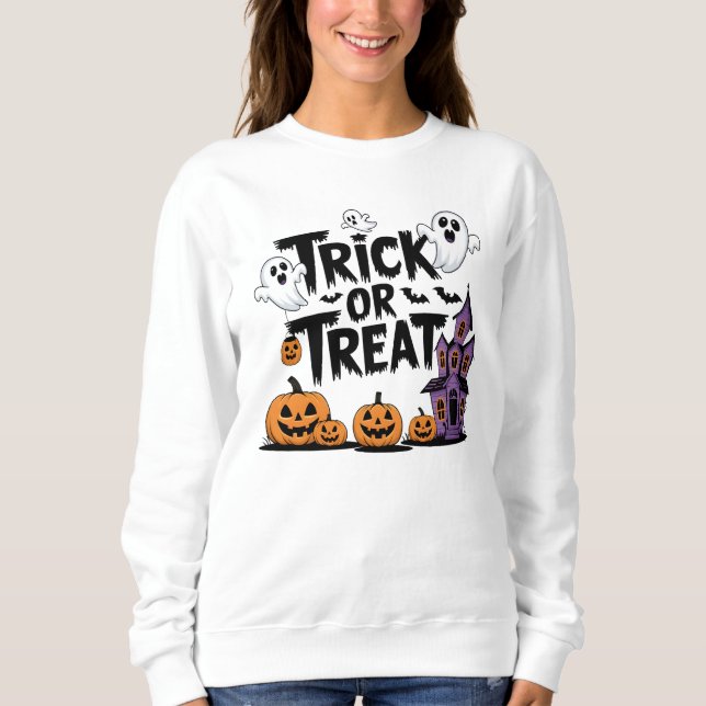 Sweatshirt Halloween éffrayant avec fantômes et citrouilles (Devant)