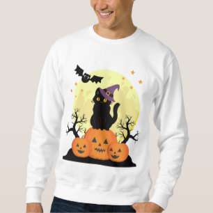 Sweatshirt Halloween Éffrayant Chat Sorcière Jack-o-lanternes