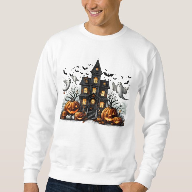 Sweatshirt Halloween éffrayante avec citrouilles et fantômes (Devant)