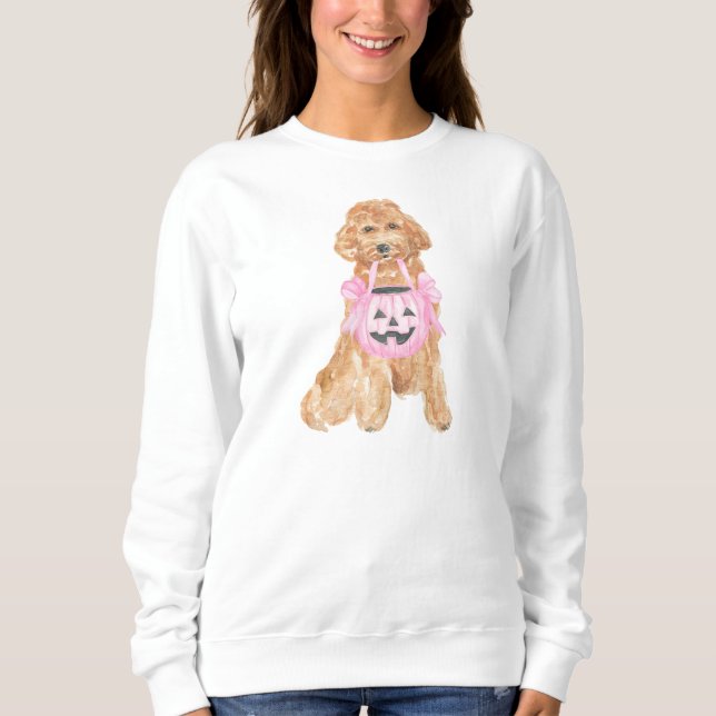 Sweatshirt Halloween Goldendoodle Citrouille Trick ou le trai (Devant)