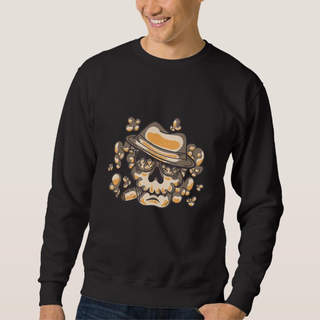 Sweatshirt Halloween Mafia Gangster Crâne un Casquette et fum (Devant)