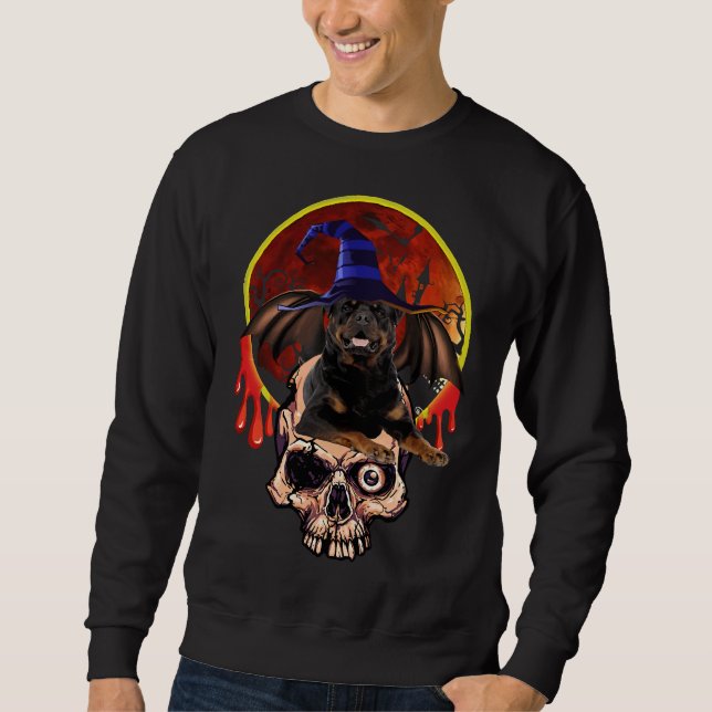 Sweatshirt Halloween Rottweiler Avec Bat Ailes Crâne Et Witc (Devant)