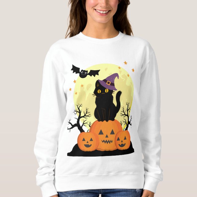 Sweatshirt Halloween sorcière chatte Éffrayante Jack-o-lanter (Devant)