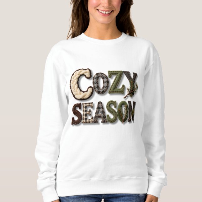 Sweatshirt Hand Stitched Cozy Season Winter Text Sweater (Devant)