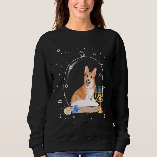 Sweatshirt Hanukkah Corgi Dog Snow Globe Pajama (Devant)