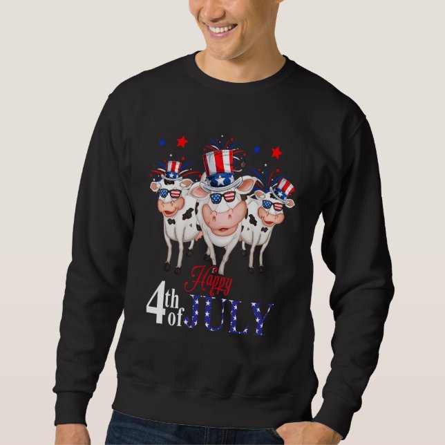 Sweatshirt Happy 4th Of July American Flag Three Cute Cows Fi (Devant)
