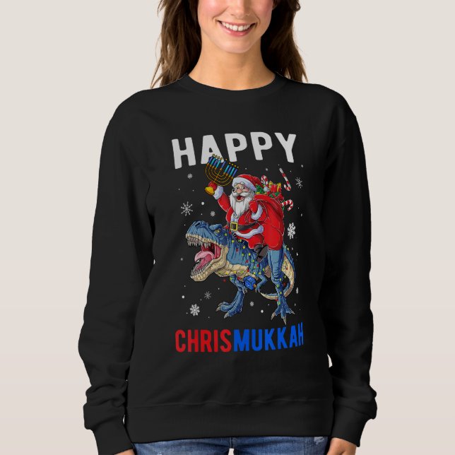 Sweatshirt Happy Chrismukkah Dinosaur Santa Claus Christmas H (Devant)