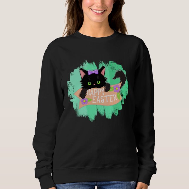 Sweatshirt Happy Easter Black Kitty (Devant)