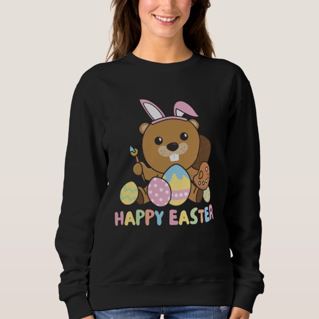 Sweatshirt Happy Easter Sweet Beaver For Easter With Easter E (Devant)
