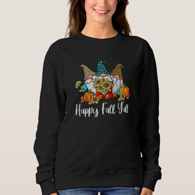 Sweatshirt Happy Fall Y'all Gnome Leopard Pumpkin Autumn Than (Devant)