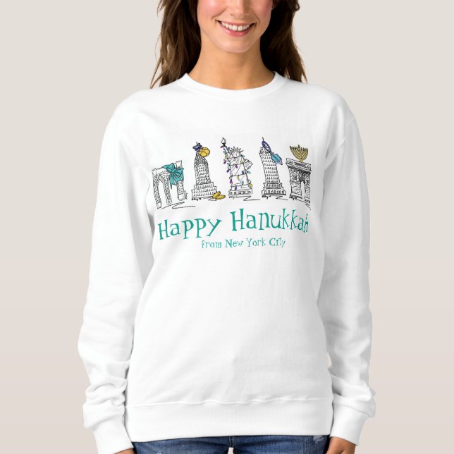 Sweatshirt Happy Hanoukka Chanukah NYC New York Points de rep (Devant)