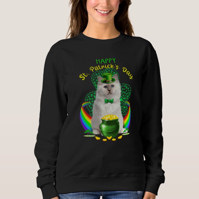 Sweatshirt Happy Jour de la Saint Patrick blanc chat Leprecha (Devant)