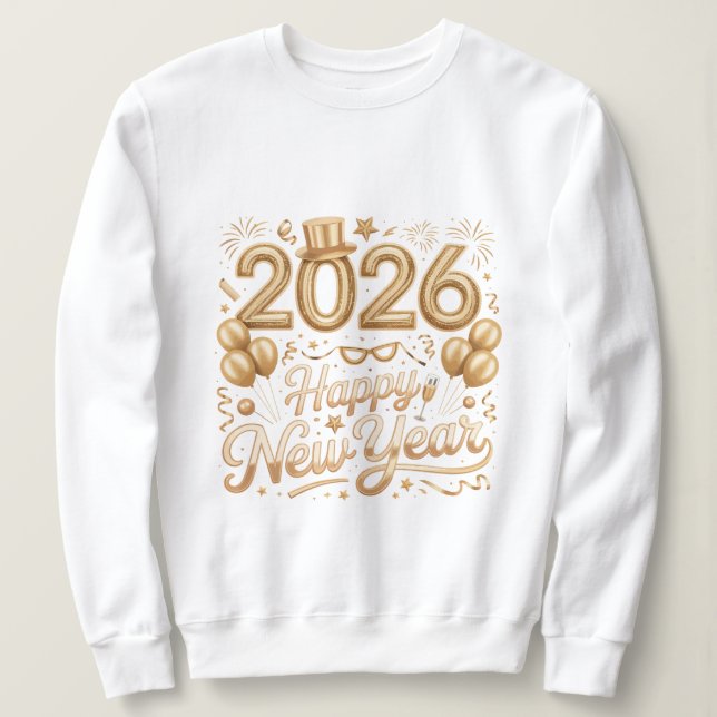 Sweatshirt Happy New Year 2026 Gold Lettering T‑Shirt with Ba (Design devant)