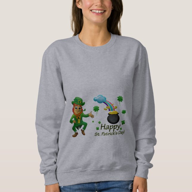 Sweatshirt Happy Saint Patrick's Day Leprechaun Rainbow  (Devant)