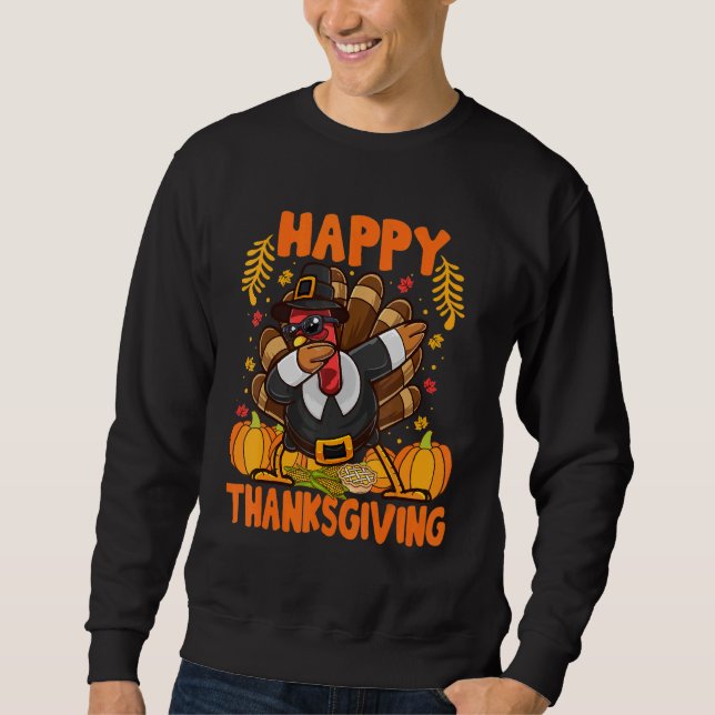 Sweatshirt Happy Thanksgiving Dabbing Turkey Day Men Women Ki (Devant)