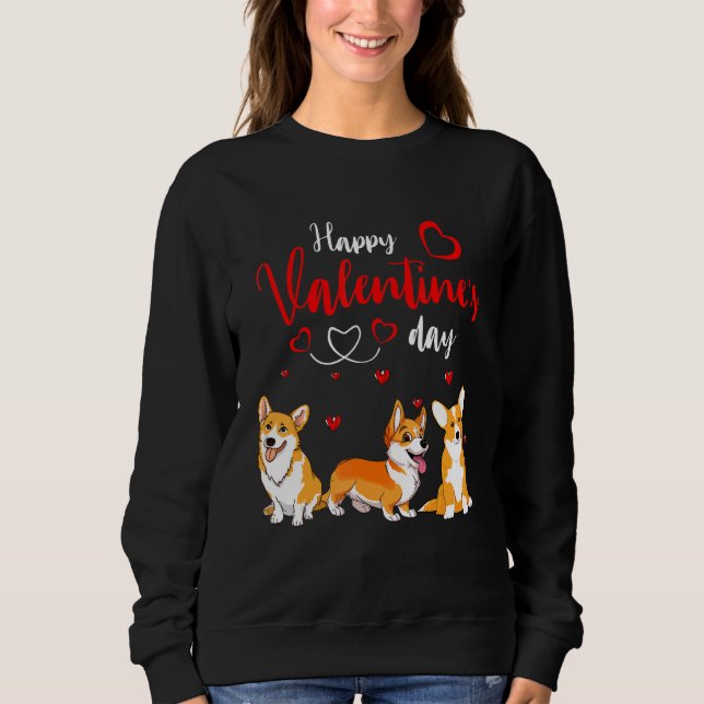 Sweatshirt Happy Valentine's Day Three Cute Corgi Dogs Lover  (Devant)