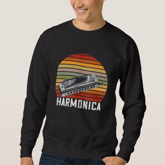 Sweatshirt Harmonica Blues Music Retro Musician French Harp P (Devant)