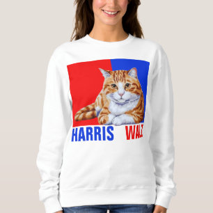 Sweatshirt Harris Walz 2024 Manifestement Chat Rouge Bleu