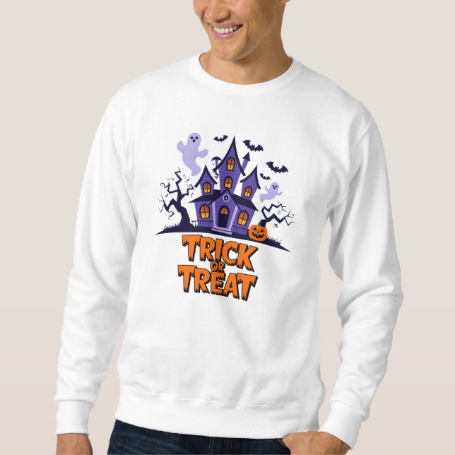 Sweatshirt Haunted house fun pour les friandises d'Halloween! (Devant)