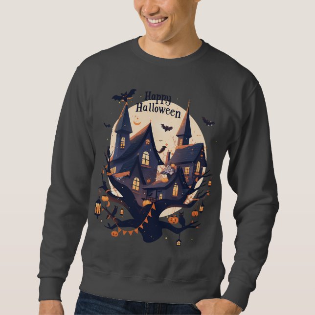 Sweatshirt Haunted House “Happy Halloween” T-Shirt (Devant)