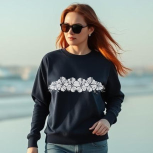 Sweatshirt Hawaiian Hibiscus Fleurs Marine Bleu