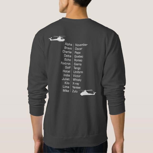 Sweatshirt Hélicoptère pilote Alphabet phonétique Conception  (Dos)