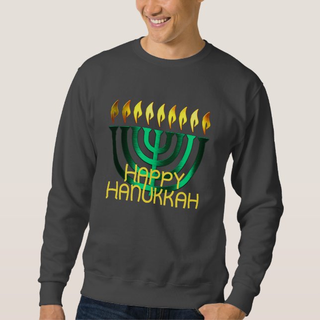 Sweatshirt Heureux Hanoukka Menorah Green (Devant)
