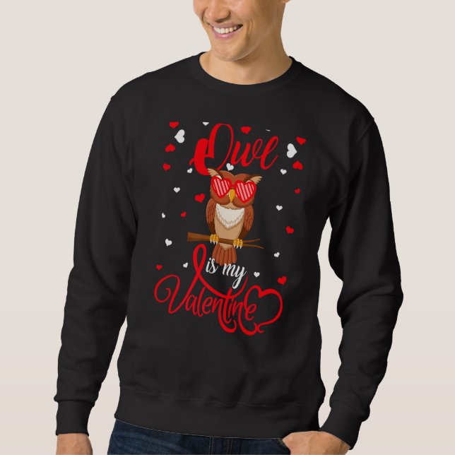 Sweatshirt Hibou est mon Valentine drôle Coeur Hibou Oiseau V (Devant)