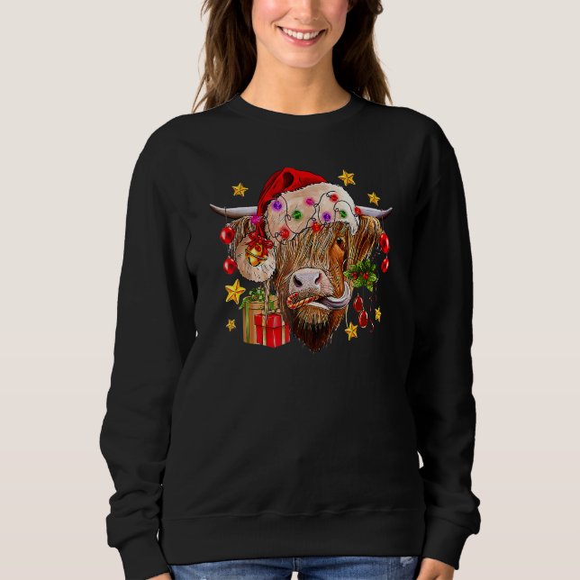 Sweatshirt Highland Cow Joy Santa Hat Christmas Lights Wester (Devant)
